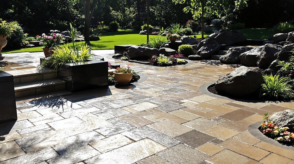 multi size pavers creating walkway to a backyard oasis