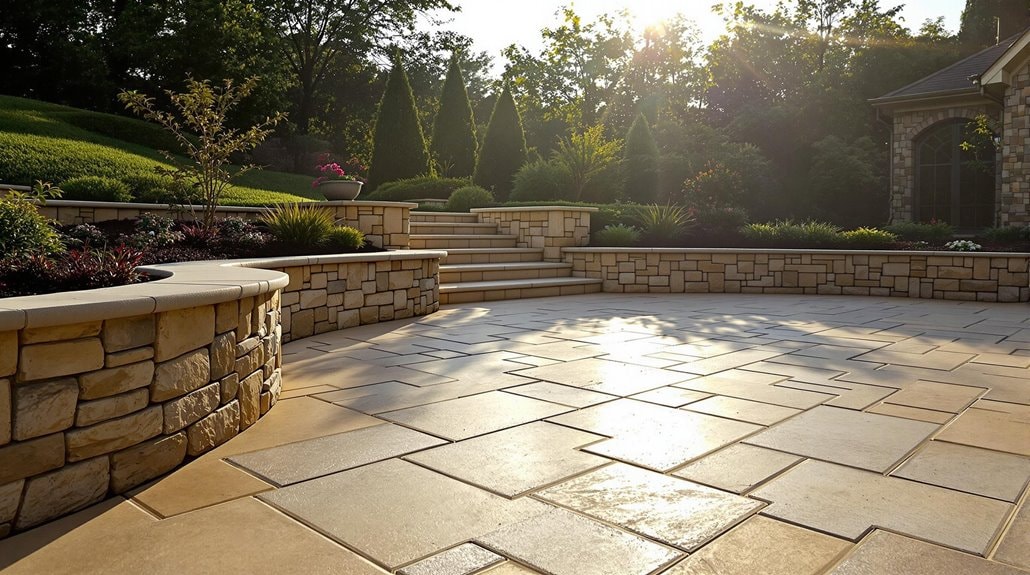 retaining walls surrounding a round patio