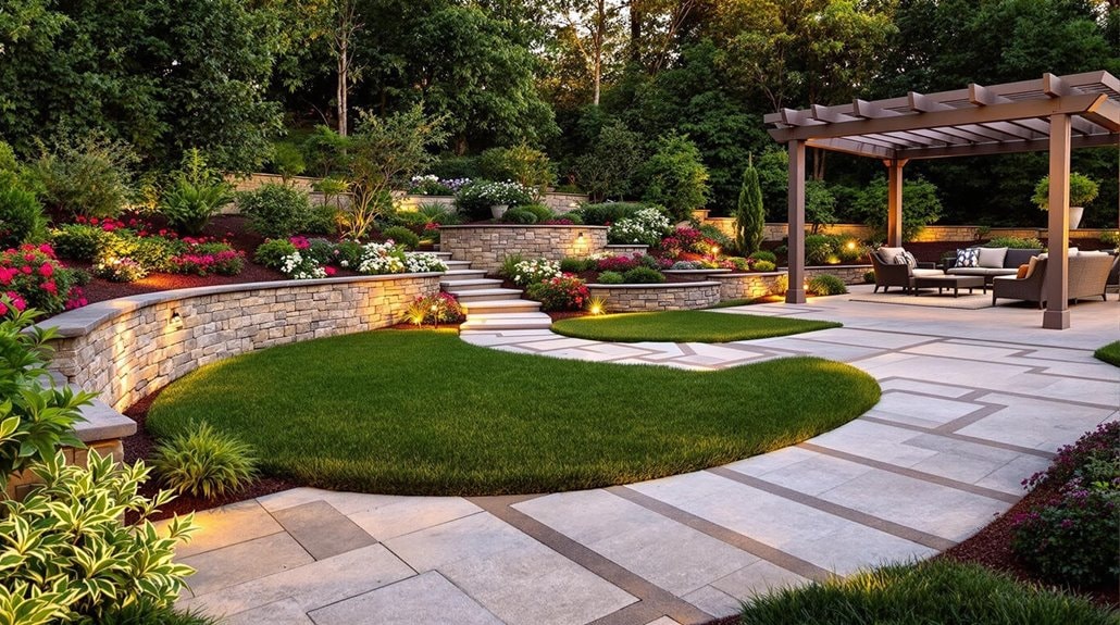 luch grass surrounded by large pavers