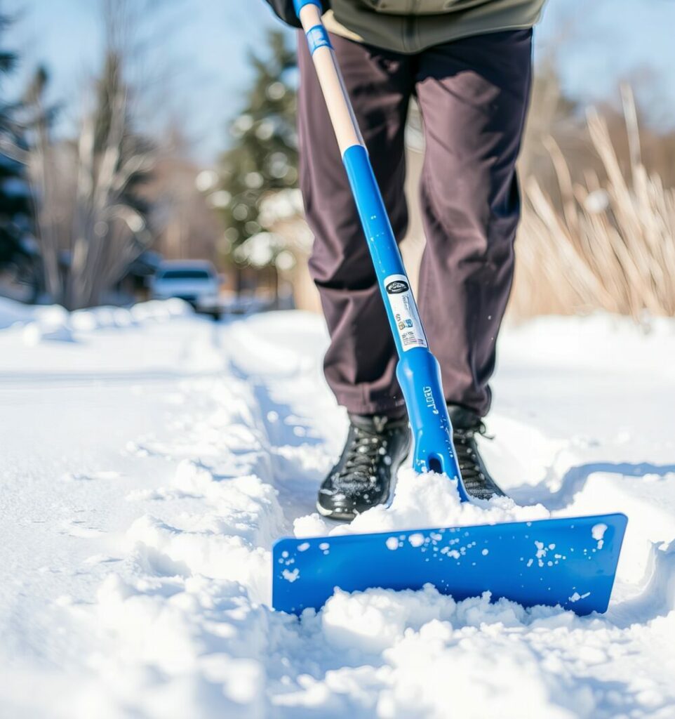 Snow Clearing 6 man shoveling snow with blue shovel e1747210332319
